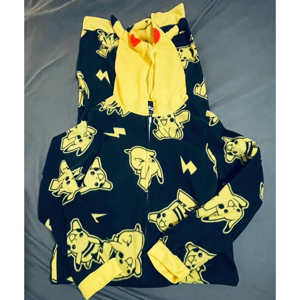 Pokémon Pikachu Big Kid Pajamas Onesie with Hood Yellow Size Large 12/14 - Picture 1 of 8